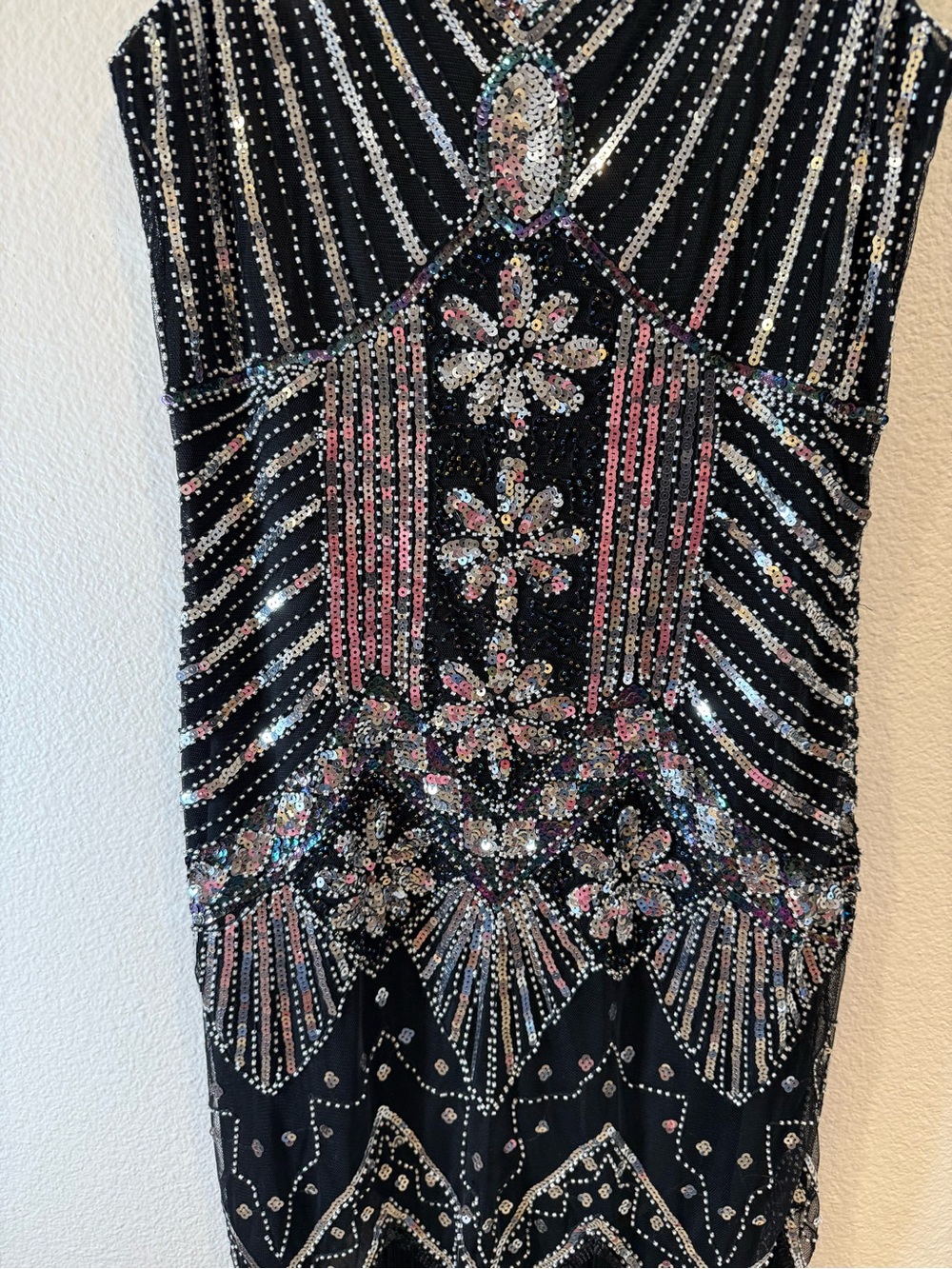 NWOT 1920’s Vintage Style Flapper Dress Sequins Fringe Black Silver Art Deco - Picture 4 of 11